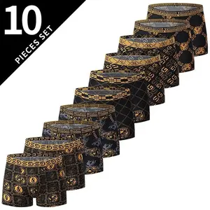 10-Pack Men��s Gold Boxer Briefs �C Trendy Printed Underwear, Youth Style, Black Fashion Boxers, Comfortable & Stylish Everyday Wear