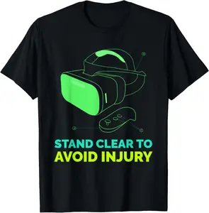 100% cotton Unisex Funny Virtual Reality Hazard VR Stay Clear To Avoid Injury T-Shirt