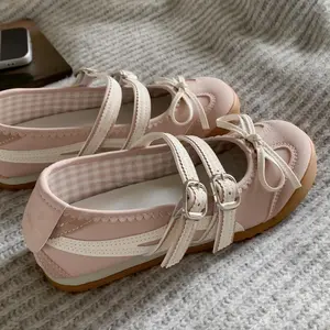 Round head flat bottom ballet shoes women's word with shallow mouth Mary Jane single shoes casual sports shoes