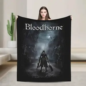 Bloodborne Dark Souls Anime Game Blanket Soft Fleece Throw Cozy Gothic Gaming Blanket for Bed Couch Sofa Home Decor Gift All Season Warm Plush Cover