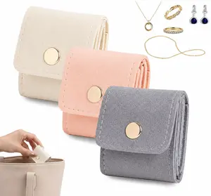 Mini Travel Jewelry Bag Set, 3PCS Foldable Jewelry Organizer Pouch with Buckle, Portable Jewelry Storage Case for Earrings Rings Necklaces, Compact Small Travel Jewelry Holder Box for Women