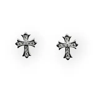 Cross Stud Earrings Silver 925 with Cubic Zirconia Stones