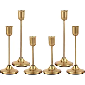 Gold Candlestick Holders Taper Candle Holder for Candlesticks Metal Set of 6 Vintage Centerpiece for Dining Table Wedding Christmas Thanksgiving Fireplace Home Decor Gift 007-TB-6