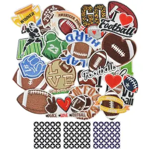 98PCS Football Iron On Patches Set, Includes 23 Styles Embroidered Football Patches for Hats & 75 PCS Star Stickers, Rugby Sport Embroidered Applique Patches for Jacket Pants Backpack Hat