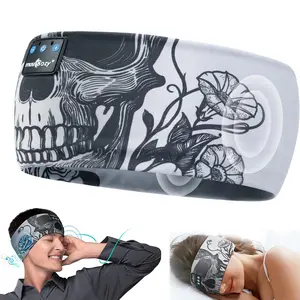 MUSICOZY Bluetooth Skull Headband Headphones, Wireless 5.4 Stereo Music Headband with Ultra-Thin HD Speakers, Sweat-Wicking Sports Headband for Running, Workout, Yoga, Sleep, Side Sleepers, Men & Women, Cool Punk Gift for Halloween, Travel & Relaxation