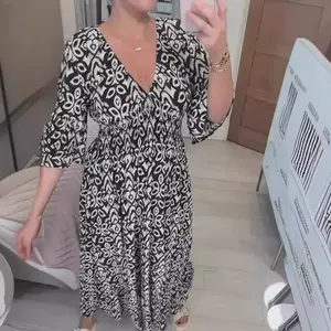 Boho Print Dresses for Women Floral V-Neck Short Sleeve Summer Maxi Dress 2024 Casual Waist Wrap Long Dress Plus Size