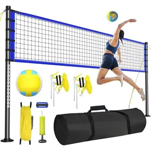 Portable Volleyball Net Set for Backyard, Beach & Outdoor - Regulation Size, Height-Adjustable Poles, PU Volleyball with Pump, Carrying Bag