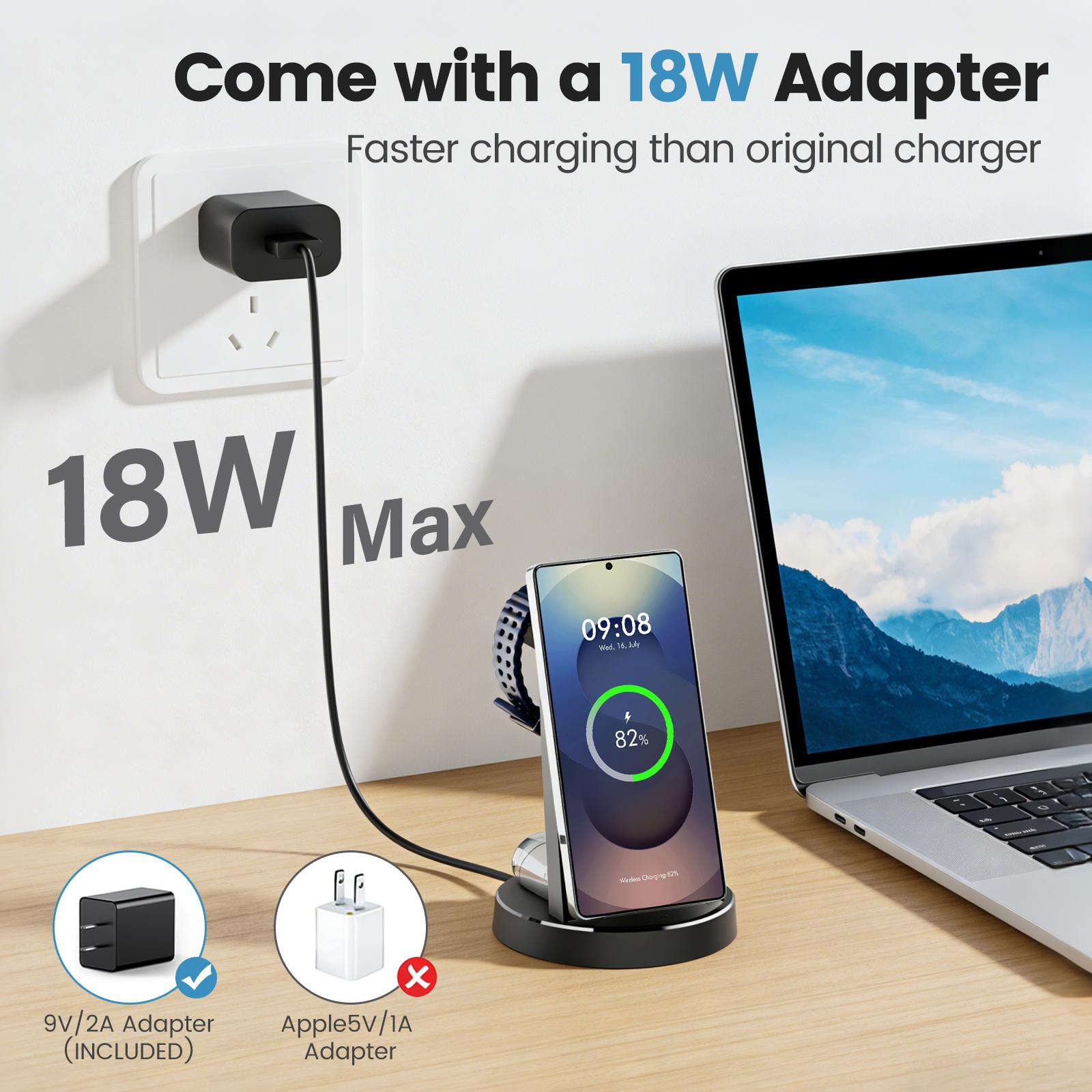 3 in 1 Wireless Charging Station for iPhone, 15W Wireless Charger for iPhone 17 16e 16 15 14 13 12 11 X Pro Max & Apple Watch - Wireless Charging Station for AirPods 4 3 Pro