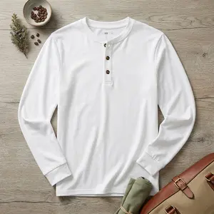 Men's Long Sleeve Henley Shirt - Cotton 3-Button Casual Spring T-Shirt Solid Color Soft Basic Top Comfortable Breathable Everyday Wear Perfect for Daily Leisure Fashion Lightweight Essential Clothing 2026