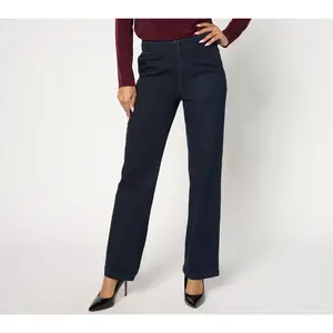Susan Graver Regular Stretch Denim Wide Leg Trouser Jean - Deep Indgo/Dark