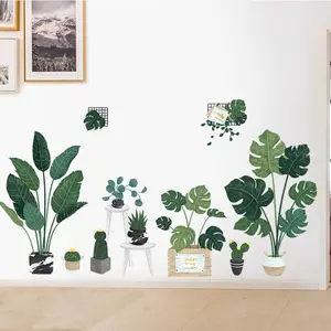 Green Tropical Potted Plants/Planters Wall Decals, Peel and Stick Decor Stickers