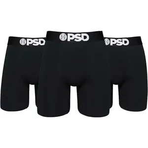 PSD Underwear Men's Black Cotton Boxer Briefs 3-Pack