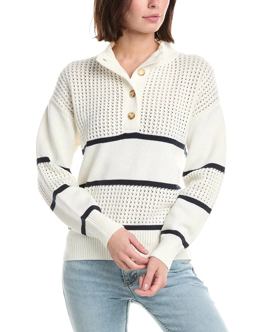 T Tahari Half Button Down Mock Neck Sweater