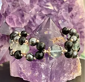 Fluorite, Hematite, Rainbow Obsidian 3-Tier Bracelet; Cleanse and Stabilize Your Aura, Stress & Anxiety Relief, Healing Pain, Positivity, Protection
