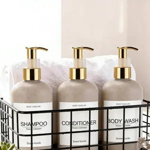 1 set/3 pieces 250ml biodegradable wheat straw bottles, empty plastic dispensing bottles, liquid dispensing bottles, household soap dispensers - for home bathroom and kitchen use, family pack, travel pack