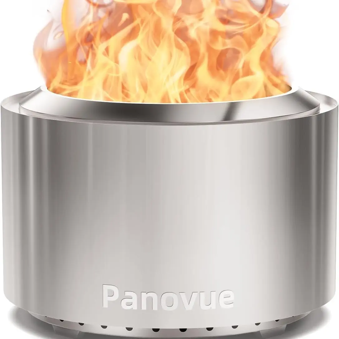 Outvue 22-Inch Smokeless Heavy Duty Metal Firepit Stove, Stainless Steel Free-Standing Fire Pits & Bowls with Dual-Wall Airflow, Removable Ash Pan, Multi-Fuel Use for Patio Backyard Camping (Modern Design)