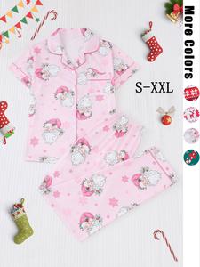 christmas collection two-piece set women's pajama set, fall clothes, halloween ghost & pumpkin print button front shirt & elastic waist pants pj set, matching halloween pajamas, christmas pajamas, ladies sleepwear for fall, birthday gifts