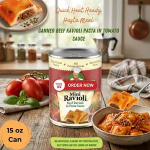 Mini Beef Ravioli Pasta in Sauce, Ready to Heat Canned Meal, Quick Pantry Food Option