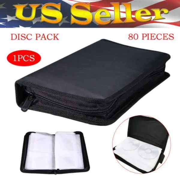 Retro 80-Sleeve Cloth & Leather Multifunctional Storage Bag, 11.25x6.25x1.92inch Organizer Bags for CDs/DVDs/Blu-Rays, Resealable Dustproof Scratch-Free Home Supply with Inner Sleeves for Travel