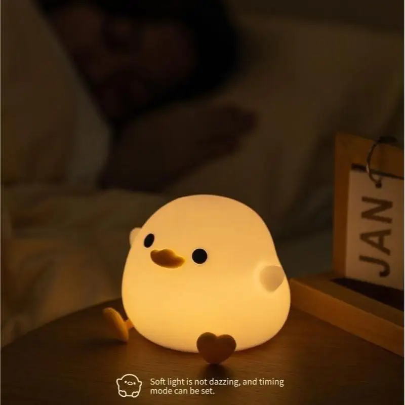 Cute Duck Design Table Lamp, USB Rechargeable LED Night Light with Soft Light, Dimming Timer Decorative Light For Home Bedroom Living Room
