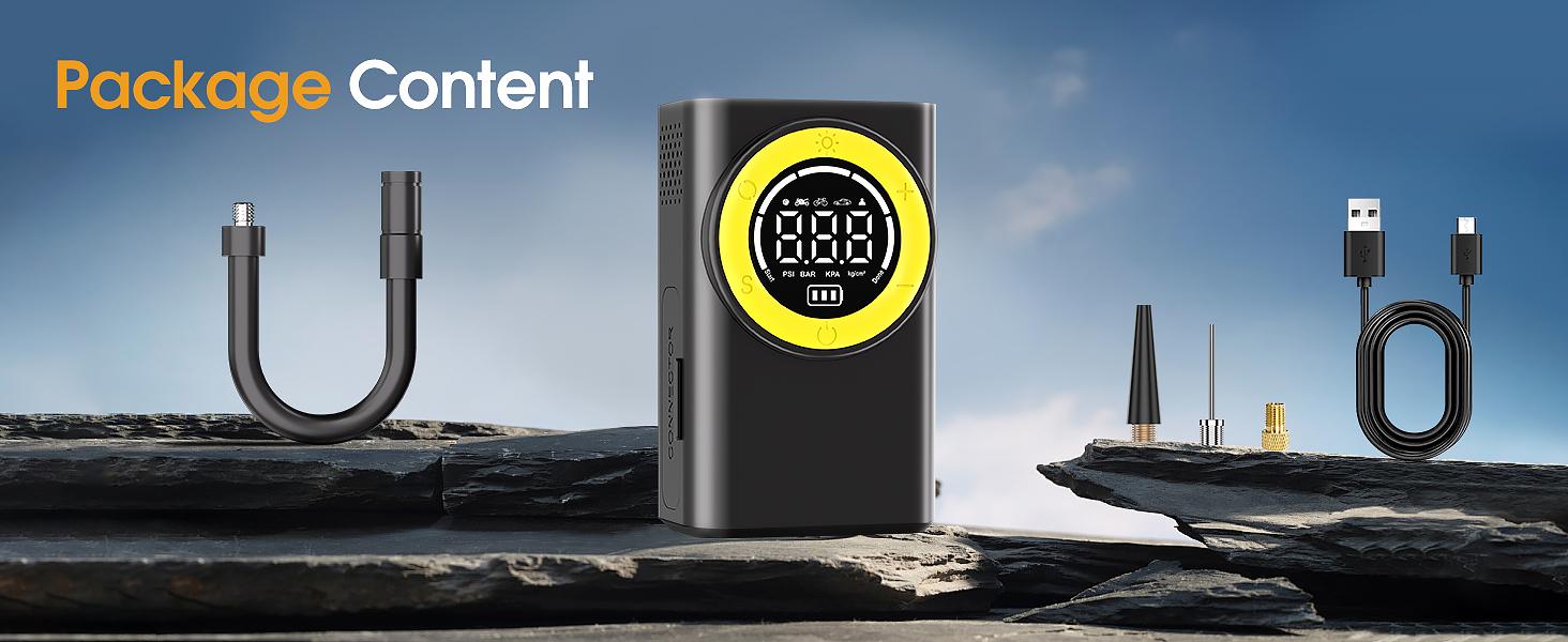 Portable Car Tire Inflator with Digital Gauge - 15000mAh Cordless Air Compressor | Fast Inflation Emergency Pump for Car Tires, Motorcycles & Bikes