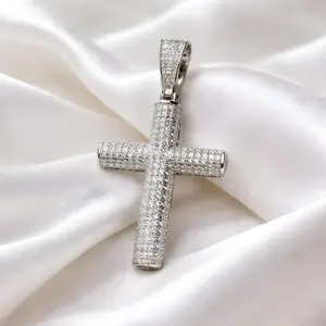 Sterling Silver Moissanite Barrel Cross Pendant