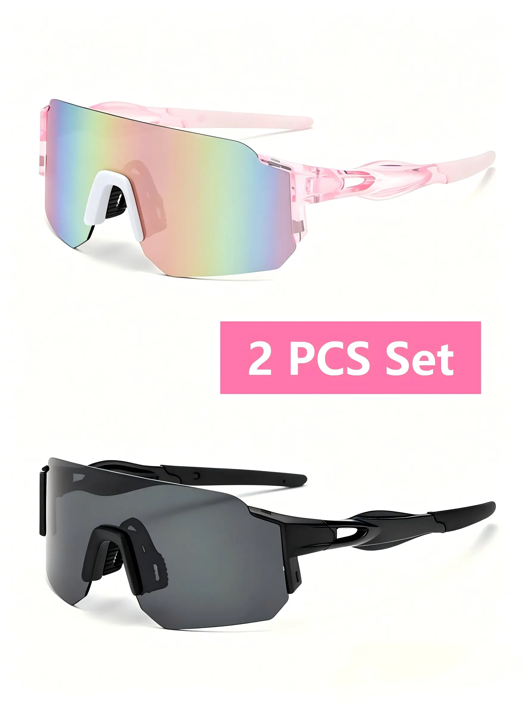 2-Pack Sports Windproof Sunglasses (Pink/White + Black/Gray) | 2026 Summer Viral Cycling & Running Shades, Unisex Anti-Glare Windproof Eyewear for Outdoor Activities! Perfect for Festivals, Beach Days & Travel! 2 Styles Available, Matching for Besties & C