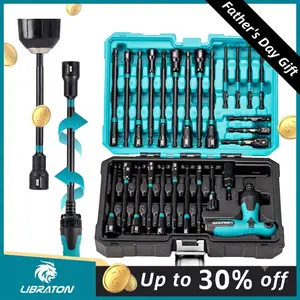 【Fathersdaygift】LIBRATON 27PCS Magnetic Nut Driver Set with Ratcheting T Handle, Nut Driver Set for Impact Drill, Metric & SAE Long Socket Set, Drill Bits, Socket Adapters, Wing Nut Driver, Quick-release Bit Holder