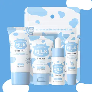 Milk Skincare Travel Set, Moisturizing Facial Cream & Eye Cream & Serum & Sun Cream, Hydrating Skin Care Kit for Women & Men, Moisturizer, Hydrate, Moisture