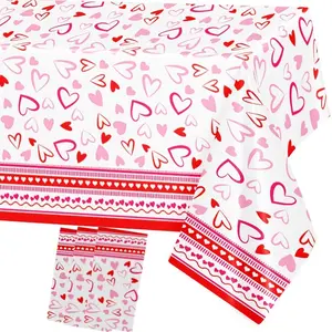 Romantic Celebration Table Cover - 3 Pcs Valentine's Red Heart Plastic Tablecloths, Perfect for Wedding Birthday Parties, School Events & Memorial Day Scene Decor