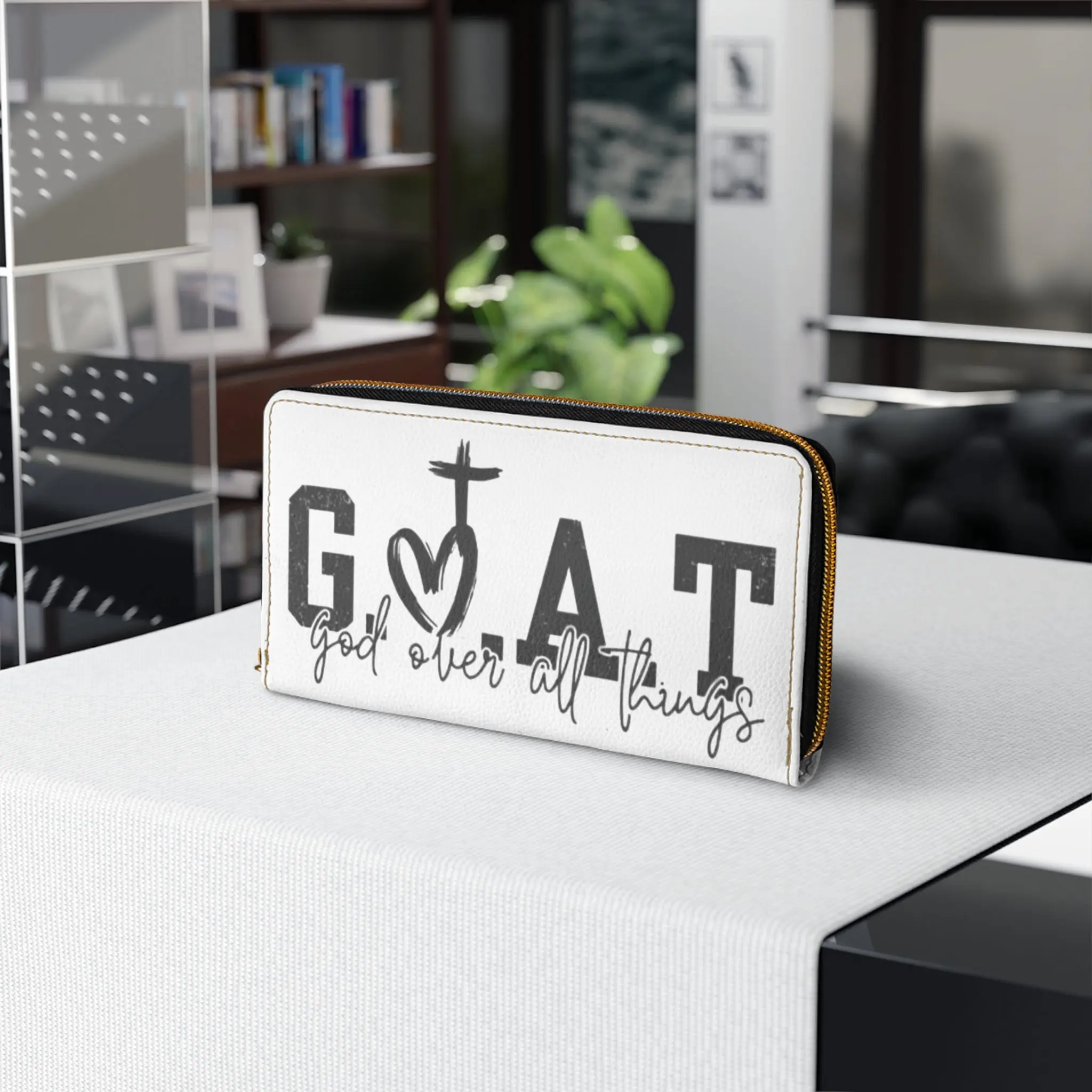 God Over All Things Zipper Wallet — GOAT Faith Wallet with Cross & Heart Design