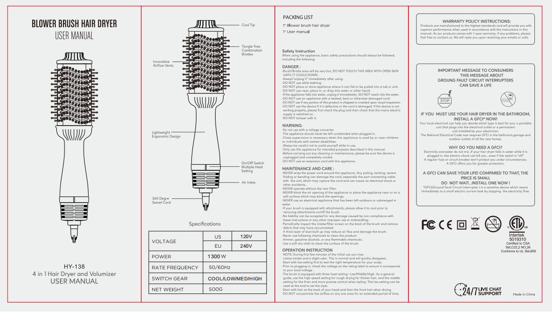 Aibesser 4-in-1 Dual Voltage Hot Air Handle Volumizer Hair Dryer Straightener Curler with Ceramic Tourmaline Ionic Curling Brush Lightweight Plug，Dryer/Curler/Straightener/Scalp Massager, Anti-Scald Bristles, Intelligent Heat Control, Cold & Hot Air Cycle