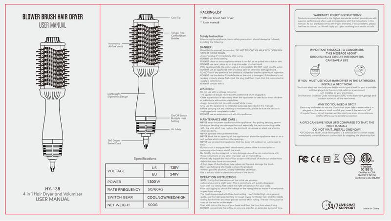 Aibesser 4-in-1 Dual Voltage Hot Air Handle Volumizer Hair Dryer Straightener Curler with Ceramic Tourmaline Ionic Curling Brush Lightweight Plug，Dryer/Curler/Straightener/Scalp Massager, Anti-Scald Bristles, Intelligent Heat Control, Cold & Hot Air Cycle