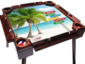 Domino Table with Cuban Beach Design and Tourist Sign – Havana, Varadero, Viñales, Baracoa and More – Caribbean Style, Foldable and Colorful