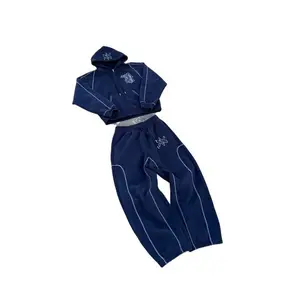 Casual zipper hooded sweatshirt two-piece set, hip-hop oversized embroidered sweatshirt, men's and women's casual pants