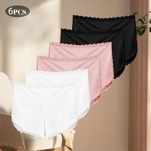 QUASTI 6 Pack High Waist Seamless Lace Women's Boxer Briefs Milk Silk Tummy Control Hip Lifting Breathable Underwear S-XXL