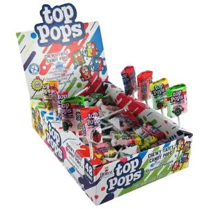 Top Pops Taffy Pops 48 Pack 4 Assorted Fruit Flavor Lollipops Chewy Long-lasting GMO Gluten-free Snack Candy Lemon Strawberry Watermelon - Bonbon