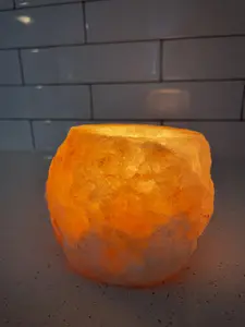 Himalayan Salt Natural Candle Holder + 4 Pure Beeswax Tea Light Candles Decor Set Hand