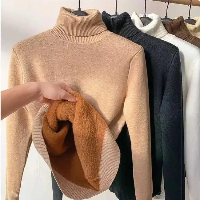 Cozy Velvet Art Retro Turtleneck Pullover Sweater