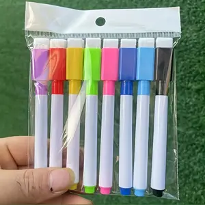 Set of 8 Scratch-Free Erasable Whiteboard Markers, Random Colors, Easy-To-Erase Board Eraser, Magnetic Erasable Markers, Office Supplies