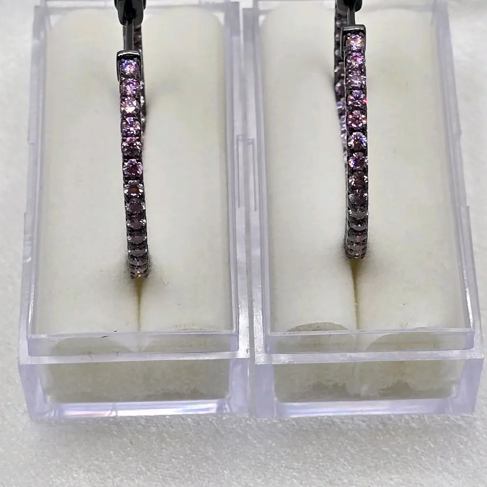 Neve Jewelry Black Rhodium Over  Sterling Silver 925 Pink N Purple Fusion Moissanite Inside-out Hoop Earrings