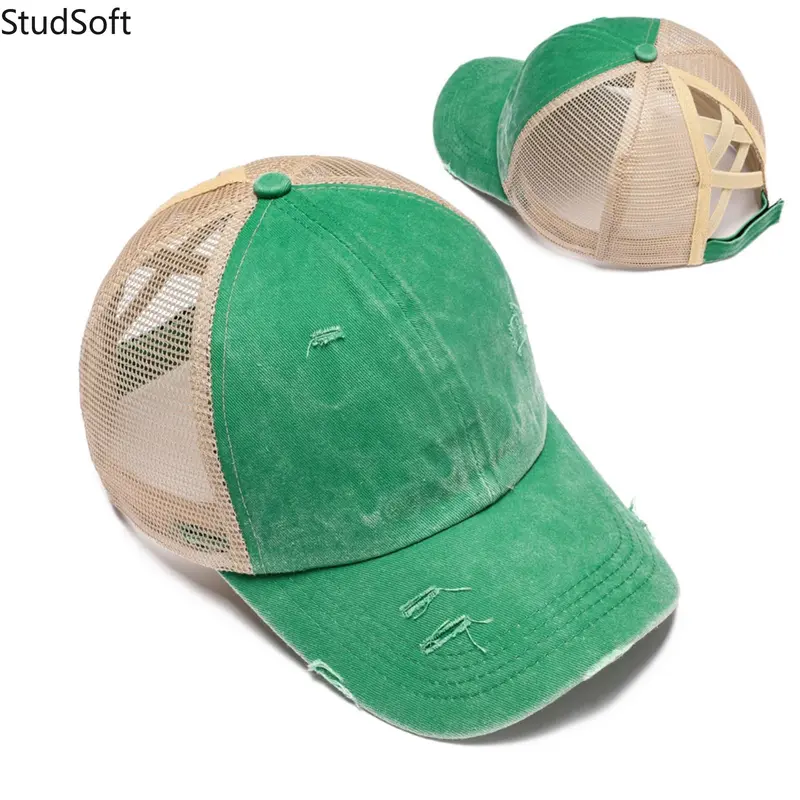2026 New Trucker Sport Hat - Adjustable Distressed Washed Mesh Outdoor Cap, Back Elastic Opening, Double-Crossed Rear Straps, Ponytail Hole, Adjustable Cotton Cap, Distressed Look, Outdoor Wear,back to school,back to school haul