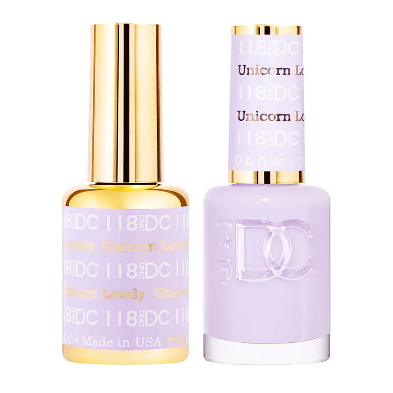 DND DC Duo UV Gel Nail Polish Kit with Matching Regular Polish, Long-Lasting Manicure, Shade 118 Unicorn Lovely, Cosmetic, Nail Art, Bottle, Youth, Colored, Nail Care, Non-Toxic
