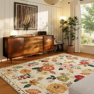Simple Floral Style Decorative Area Rug, Home Decor Sofa Table Mat Bedside Pad, Kitchen Dining Room Carpet, Ideal Floor Covering