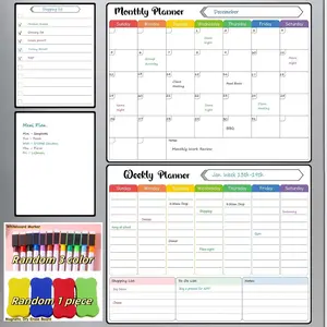 Four-Piece Magnetic Refrigerator Calendar Set, 15x11.5 Inch Erasable Whiteboard, Includes Monthly Planner, Weekly Planner, Checklist