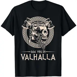 Cotton Short Sleeve See You In Valhalla Viking T-Shirt for Men Women