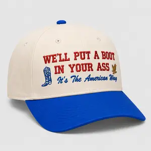 We'll Put A Boot In Your *ss Embroidered Trucker Cap, Patriotic Cowboy Vintage Baseball Hat, Western Country Style Adjustable Snapback Gift, USA Independence Celebration Hat
