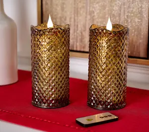 Set of 2 (8") Lit Diamond Design Candles w/ Remote by Valerie