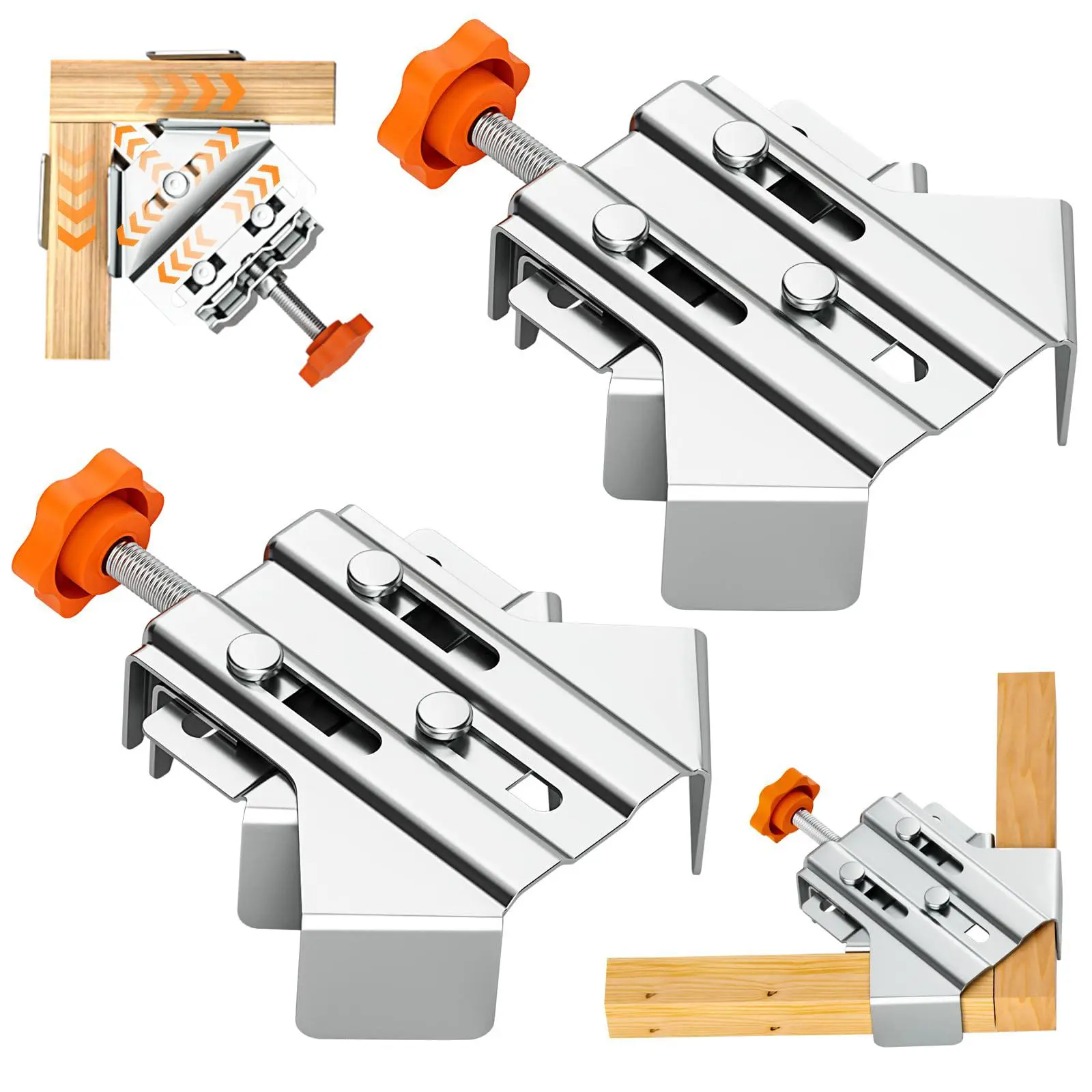 90 Degree Stainless Steel Right Angle Clamp, Heavy Duty Durable Rust & Corrosion Resistant Clamp with Adjustable Swing Jaw for Wood, Metal Pipe, Steel Rod and Glass