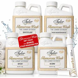 Glamorous Wash Liquid Laundry Detergent Gift Pack - Stain Remover Pen, For Washing Clothes, Linen, Lingerie, Expensive Fabric, Sheets - Pack of 4, 4 fl oz each